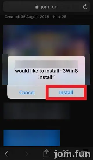 Safari pop-up asking to install 3Win8 Install from a Google cloud storage address, with the Install button outlined in red