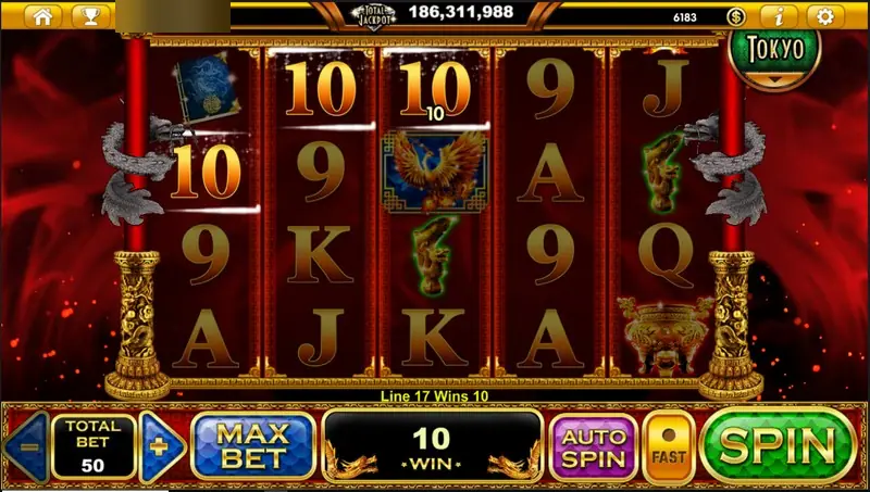 Two gold 10 symbols paying a win of 10 on line 17
