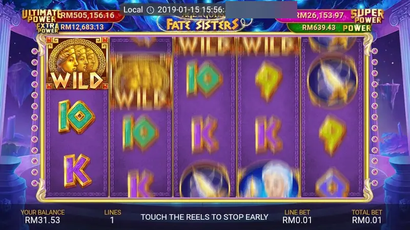 Two stacked WILD coins on reels one and two with 10 and K symbols
