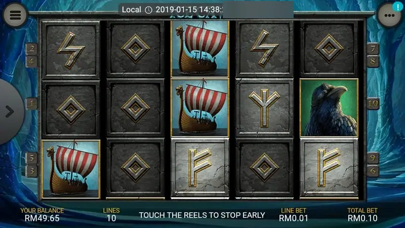 Ice Cave reels mid-spin with rune stones, a raven and longships