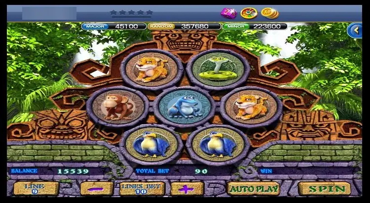 Amazon: eight round stone medallions with a jaguar, snake, monkey, frog and parrots, and 9 lines